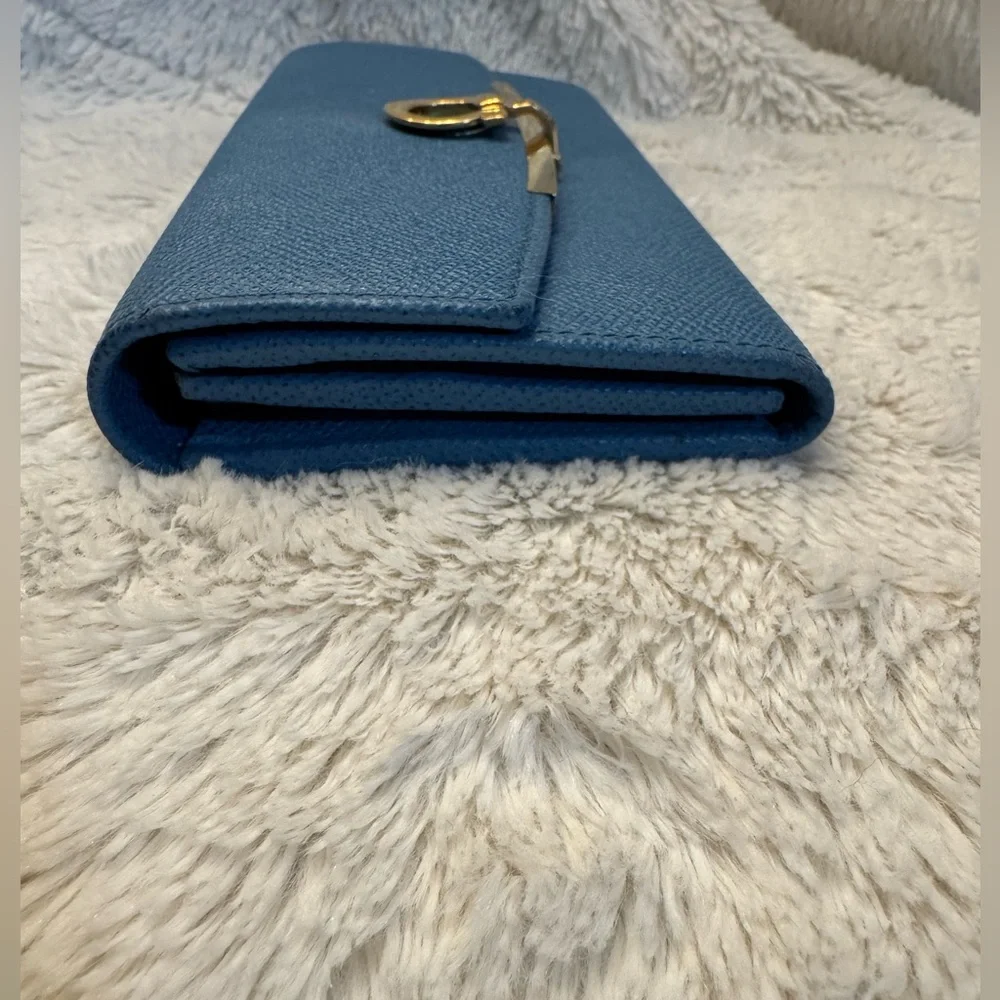 Salvatore Ferragamo Gancini Blue Continental Wallet - Pebbled Calfskin, Italy 🇮🇹